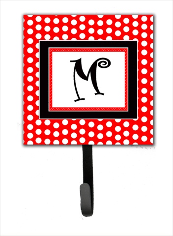 CJ1012-MSH4 Letter M Initial Monogram - Red Black Polka Dots Leash Holder Or Key Hook