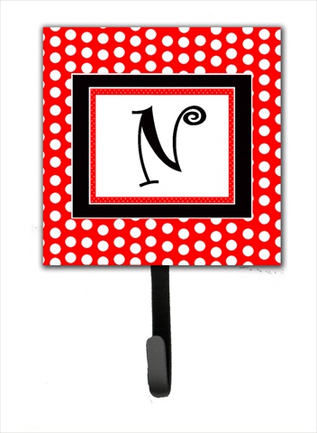 Letter N Initial Monogram - Red Black Polka Dots Leash Holder Or Key Hook