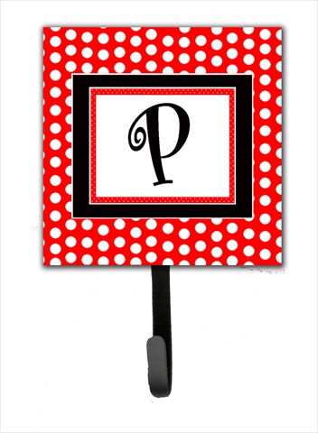 CJ1012-PSH4 Letter P Initial Monogram - Red Black Polka Dots Leash Holder Or Key Hook