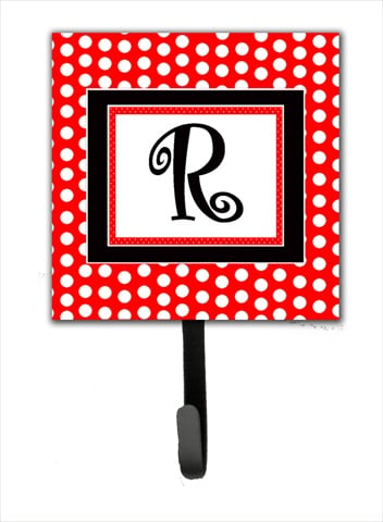 CJ1012-RSH4 Letter R Initial Monogram - Red Black Polka Dots Leash Holder Or Key Hook