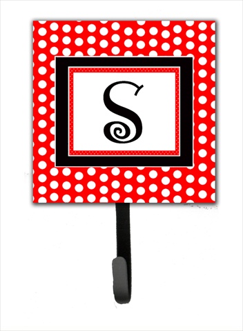 CJ1012-SSH4 Letter S Initial Monogram - Red Black Polka Dots Leash Holder Or Key Hook