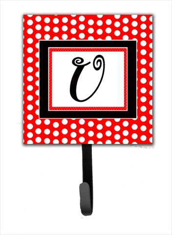 CJ1012-USH4 Letter U Initial Monogram - Red Black Polka Dots Leash Holder Or Key Hook