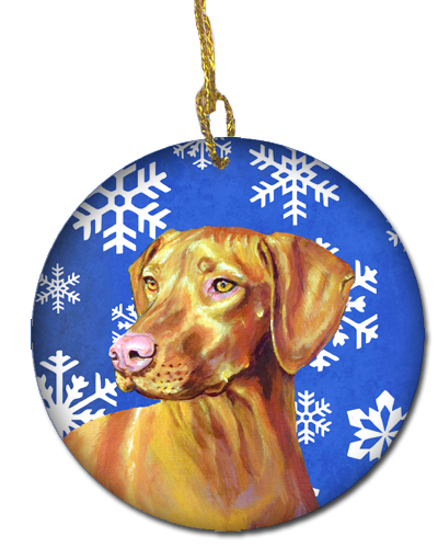 Vizsla Winter Snowflake Holiday Ceramic Ornament