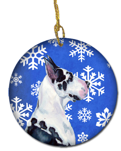 Great Dane Winter Snowflake Holiday Ceramic Ornament