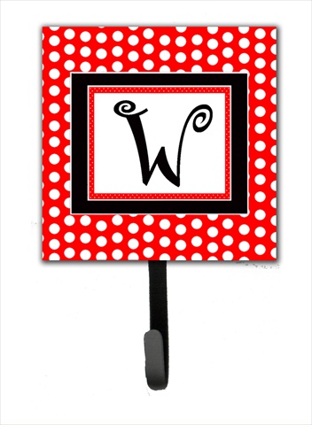 CJ1012-WSH4 Letter W Initial Monogram - Red Black Polka Dots Leash Holder Or Key Hook
