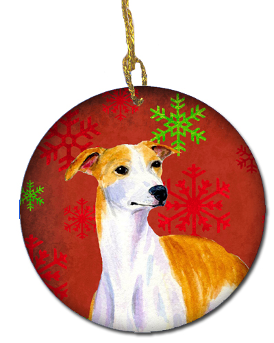Whippet Red Snowflake Holiday Christmas Ceramic Ornament