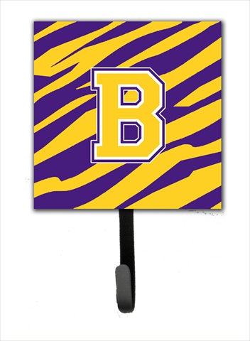 CJ1022-BSH4 Initial B Tiger Stripe - Purple Gold Leash Holder Or Key Hook