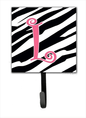 CJ1037-LSH4 Letter L Initial Monogram - Zebra Stripe And Pink Leash Holder Or Key Hook