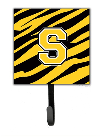 Letter S Initial Monogram - Tiger Stripe - Black Gold Leash Holder Or Key Hook