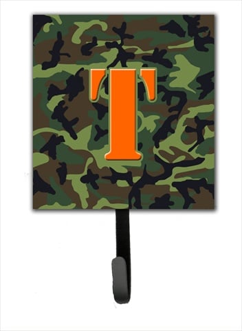 CJ1030-TSH4 Letter T Initial Monogram - Camo Green Leash Holder Or Key Hook