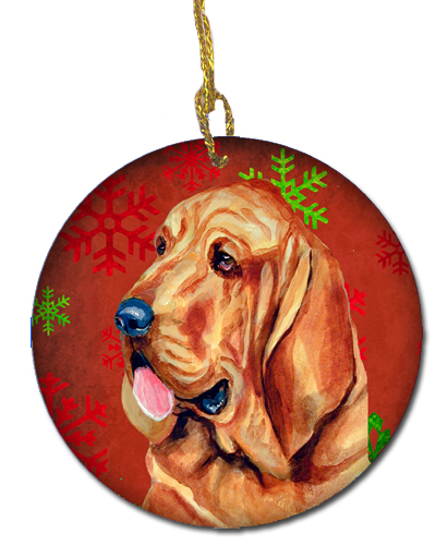 Bloodhound Red Snowflake Holiday Christmas Ceramic Ornament