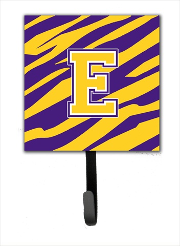 CJ1022-ESH4 Initial E Tiger Stripe - Purple Gold Leash Holder Or Key Hook