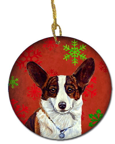 Corgi Red Snowflake Holiday Christmas Ceramic Ornament