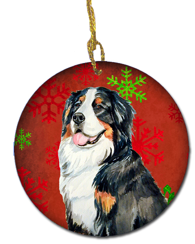 Bernese Mountain Dog Red Snowflake Holiday Christmas Ceramic Ornament