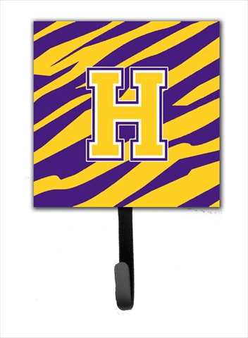 CJ1022-HSH4 Initial H Tiger Stripe - Purple Gold Leash Holder Or Key Hook