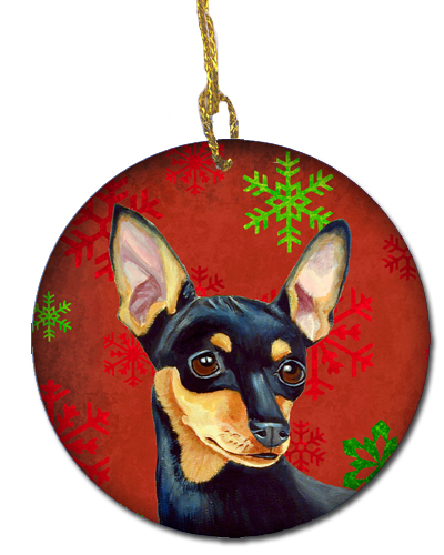 Min Pin Red Snowflake Holiday Christmas Ceramic Ornament