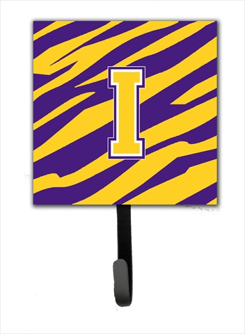 CJ1022-ISH4 Initial I Tiger Stripe - Purple Gold Leash Holder Or Key Hook