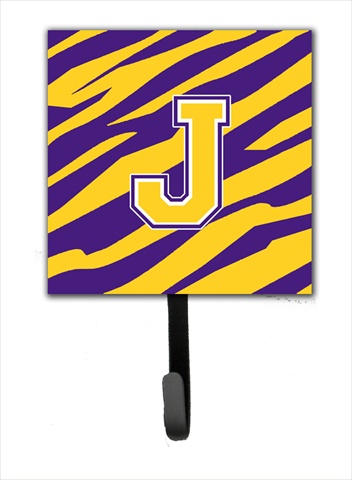CJ1022-JSH4 Initial J Tiger Stripe - Purple Gold Leash Holder Or Key Hook