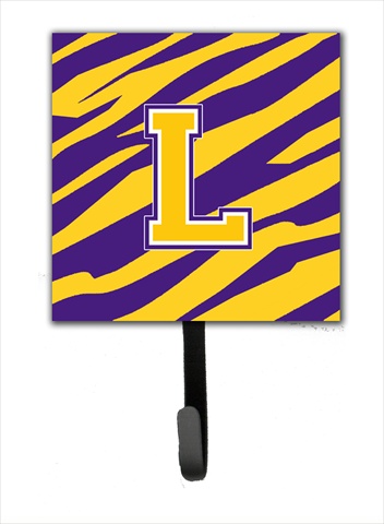 CJ1022-LSH4 Initial L Tiger Stripe - Purple Gold Leash Holder Or Key Hook