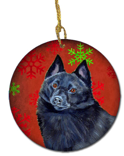 Schipperke Red Snowflake Holiday Christmas Ceramic Ornament
