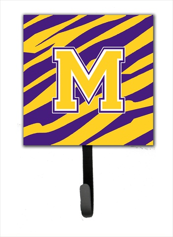 CJ1022-MSH4 Initial M Tiger Stripe - Purple Gold Leash Holder Or Key Hook