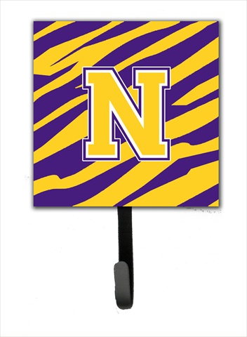 CJ1022-NSH4 Initial N Tiger Stripe - Purple Gold Leash Holder Or Key Hook