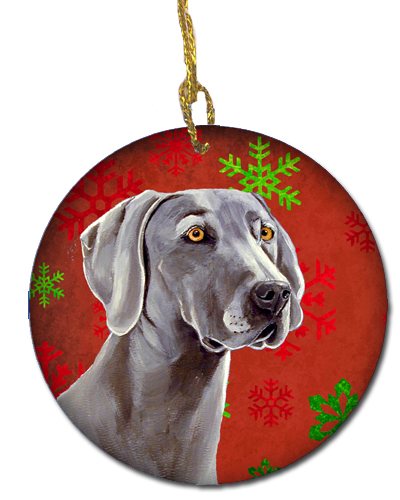 Weimaraner Red Snowflake Holiday Christmas Ceramic Ornament