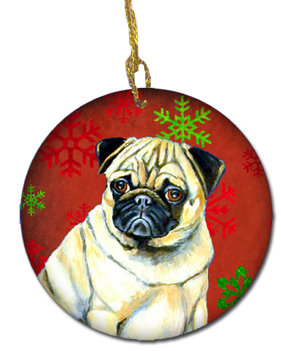 Pug Red Snowflake Holiday Christmas Ceramic Ornament