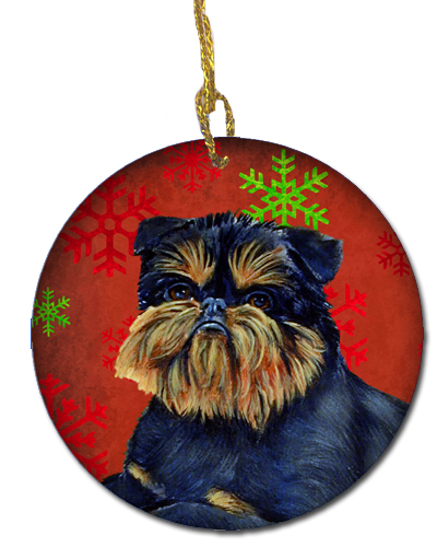 Brussels Griffon Red Snowflake Holiday Christmas Ceramic Ornament