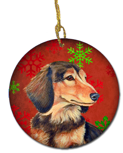 Dachshund Red Snowflake Holiday Christmas Ceramic Ornament
