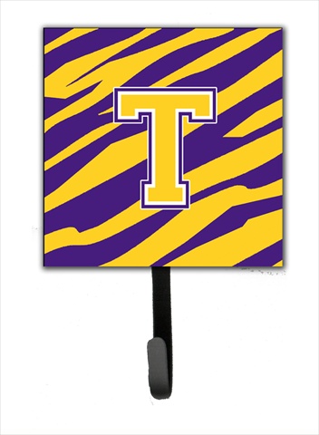 CJ1022-TSH4 Initial T Tiger Stripe - Purple Gold Leash Holder Or Key Hook