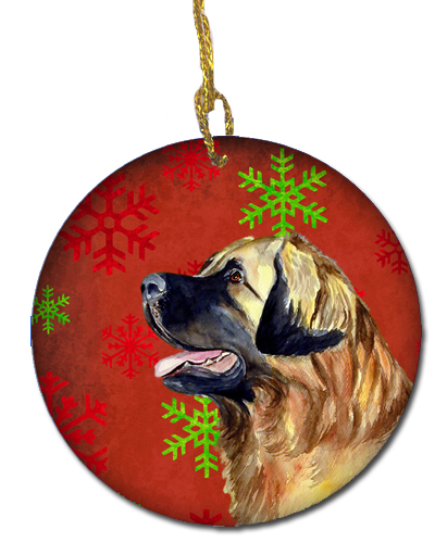 Leonberger Red Snowflake Holiday Christmas Ceramic Ornament