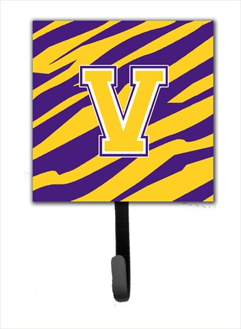 CJ1022-VSH4 Initial V Tiger Stripe - Purple Gold Leash Holder Or Key Hook