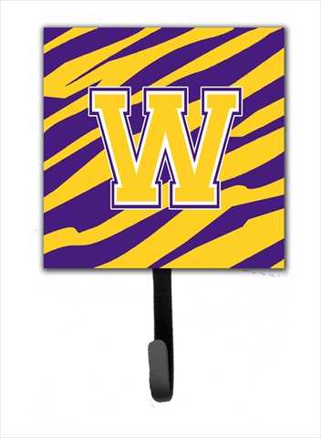 CJ1022-WSH4 Initial W Tiger Stripe - Purple Gold Leash Holder Or Key Hook