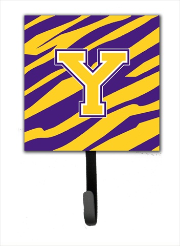 Initial Y Tiger Stripe - Purple Gold Leash Holder Or Key Hook