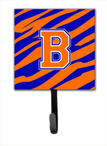 CJ1023-BSH4 Letter B Initial Monogram - Tiger Stripe - Blue Orange Leash Holder Or Key Hook