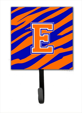 CJ1023-ESH4 Letter E Initial Monogram - Tiger Stripe - Blue Orange Leash Holder Or Key Hook