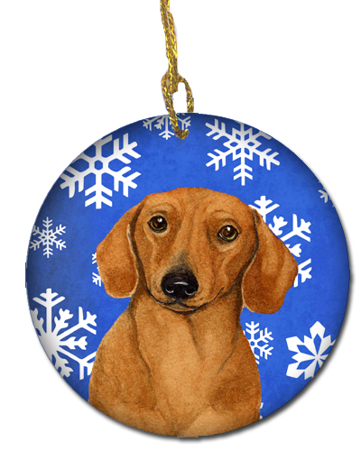 Dachshund Winter Snowflake Holiday Ceramic Ornament