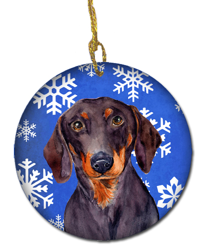 Dachshund Winter Snowflake Holiday Ceramic Ornament
