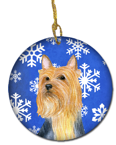 Silky Terrier Winter Snowflake Holiday Ceramic Ornament