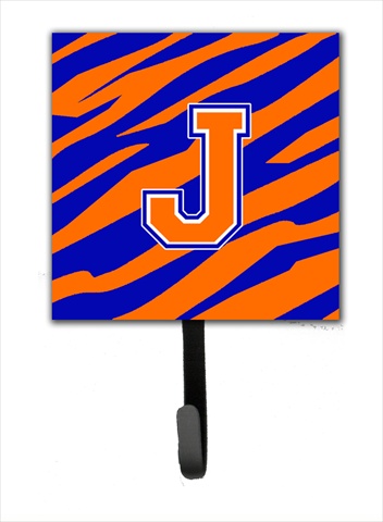CJ1023-JSH4 Letter J Initial Monogram - Tiger Stripe - Blue Orange Leash Holder Or Key Hook