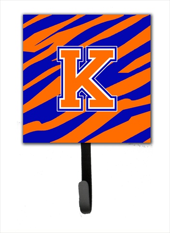 CJ1023-KSH4 Letter K Initial Monogram - Tiger Stripe - Blue Orange Leash Holder Or Key Hook
