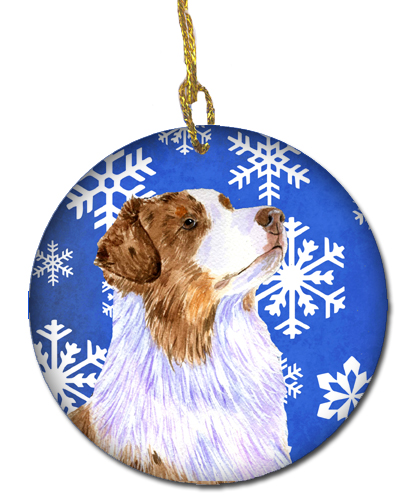Australian Shepherd Winter Snowflake Holiday Ceramic Ornament