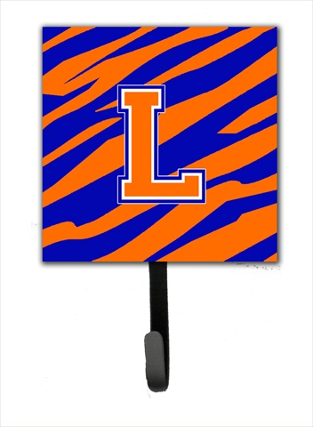 CJ1023-LSH4 Letter L Initial Monogram - Tiger Stripe - Blue Orange Leash Holder Or Key Hook
