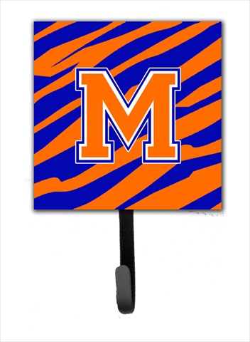 CJ1023-MSH4 Letter M Initial Monogram - Tiger Stripe - Blue Orange Leash Holder Or Key Hook