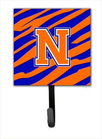 CJ1023-NSH4 Letter N Initial Monogram - Tiger Stripe - Blue Orange Leash Holder Or Key Hook
