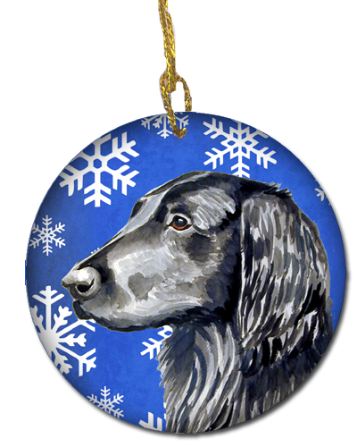 Flat Coated Retriever Winter Snowflake Holiday Ceramic Ornament
