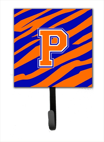 CJ1023-PSH4 Letter P Initial Monogram - Tiger Stripe - Blue Orange Leash Holder Or Key Hook