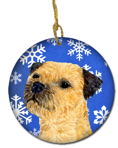 Border Terrier Winter Snowflake Holiday Ceramic Ornament