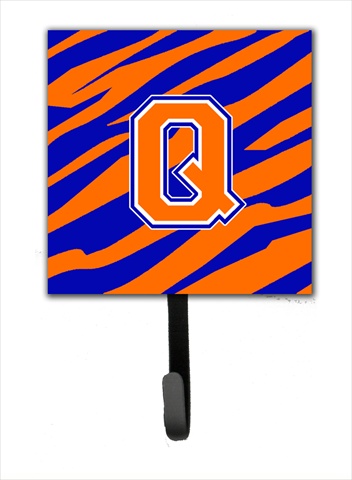 CJ1023-QSH4 Letter Q Initial Monogram - Tiger Stripe - Blue Orange Leash Holder Or Key Hook